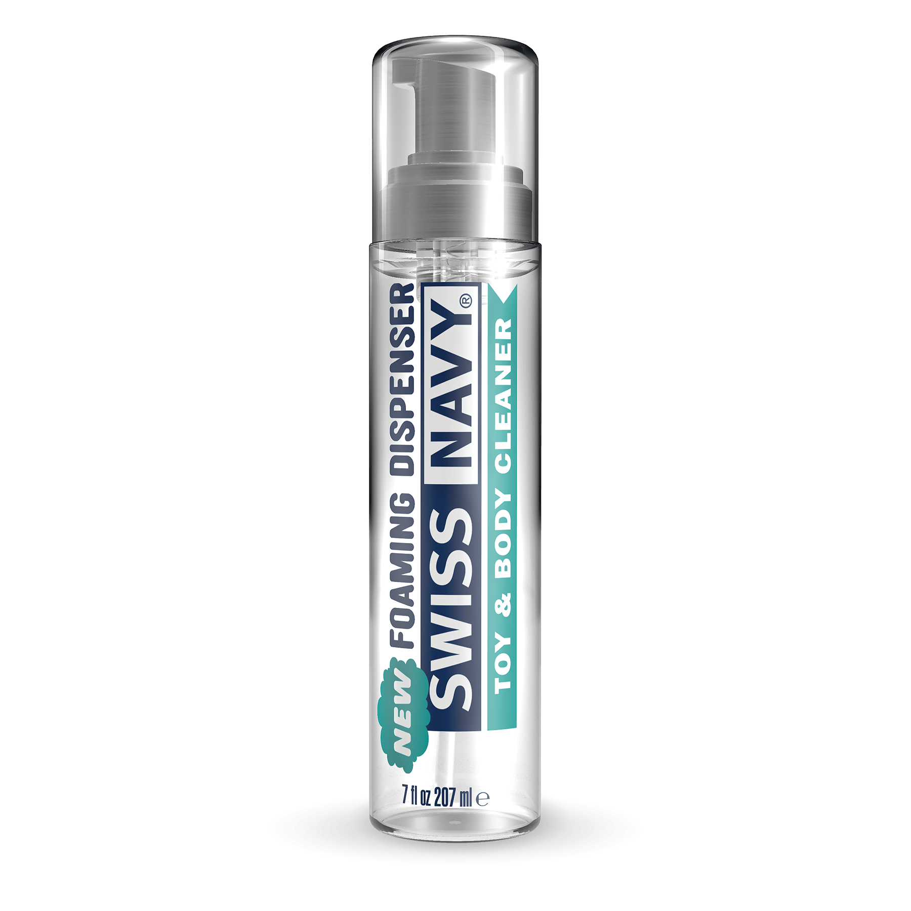 Swiss Navy Premium Toy & Body Cleaner in a 6oz white pump bottle